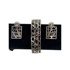 Silver Cuff Bracelet and Earrings